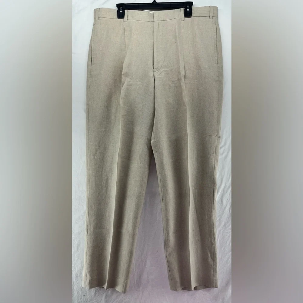Eddie‎ Bauer Mens Linen Pants 38 Pleated Beige Tan